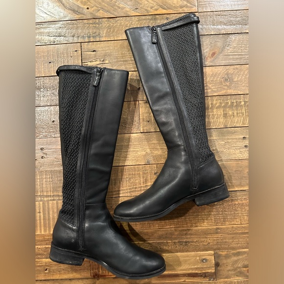 Cole Haan Simona Black Leather and Stretch Riding Boots Size 6.5 - Picture 2 of 8